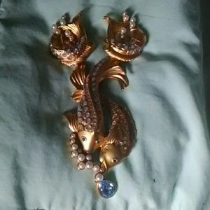 Fish pin and earrings